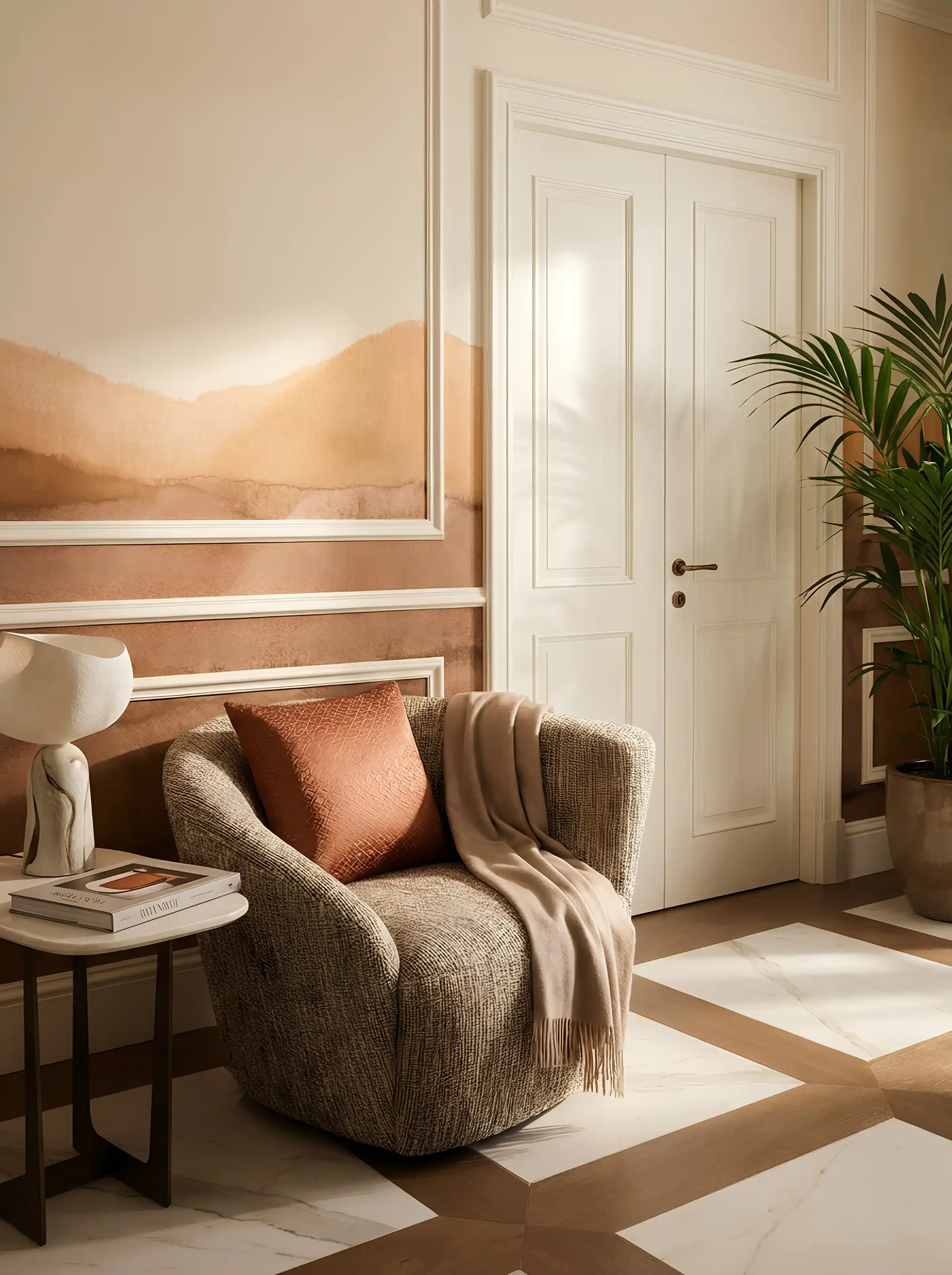 Lounge corner with armchair and artwork