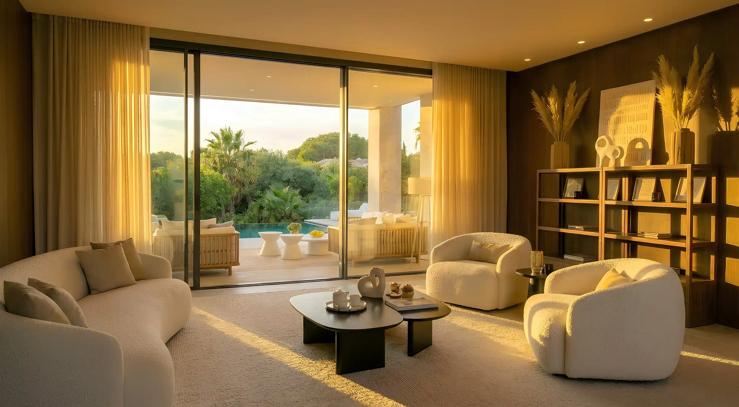 Living room of Villa La Cerquilla opening onto the pool terrace